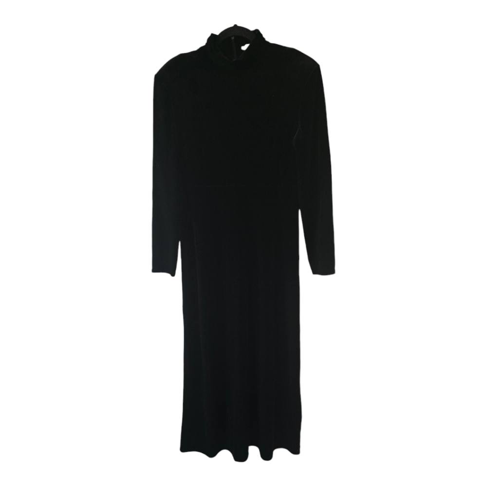 VTG K.C. Spencer Velvety Maxi Dress Women Sz 12 Black Padded Gothic Witchy